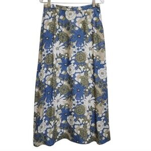 Karen Scott Skirt Womens M Blue Green Floral Tencel Side Zip Midi Boho Office